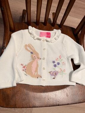 Good Lad White Baby Cardigan with Bunny and Floral Embroidery